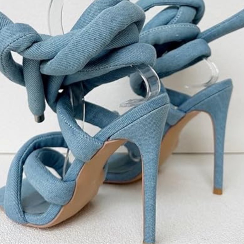 Denim High Heel Sandals Lace Up Gladiator Sandals For Women 39